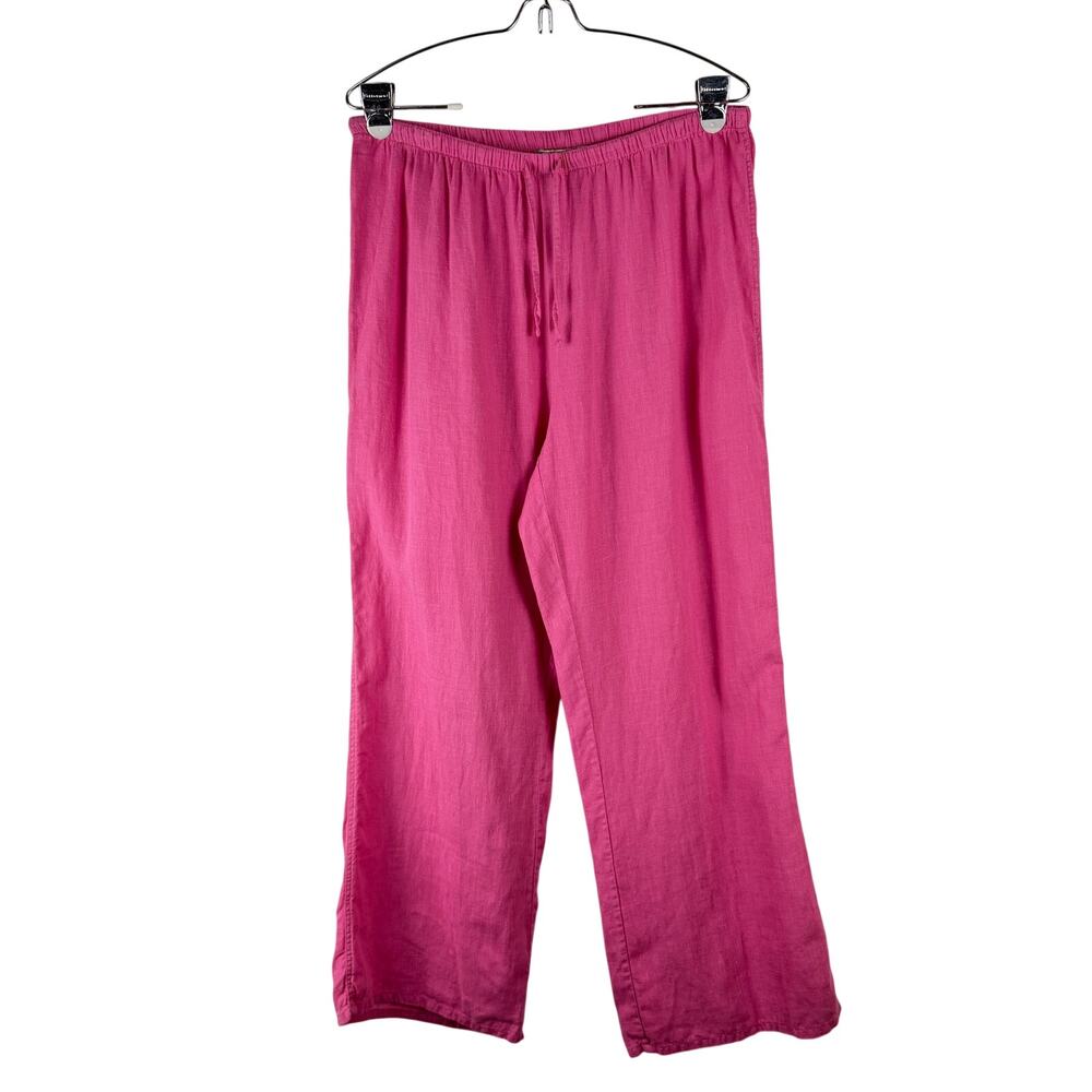 Desmond & Dempsey Pink Wide Leg Pants Women's Medium Linen Drawstring Casual